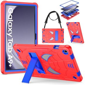 DETUOSI Kids Case for Samsung Galaxy Tab A9 Plus 11" 2023 Tablet (SM-X210/ X218) with Shoulder Strap,3-Layers Hybrid Heavy Duty Full-Body Shockproof,4-Angles Viewing Protective Cover for Children Boys