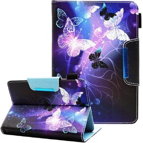 Universal 10 10.1 Inch Android Tablet Case, Multi-Angle Viewing Stand PU Leather Wallet Tablet Case for 9 10 10.1 Inch and More 9.0" - 10.5" Tablet, Purple Butterfly