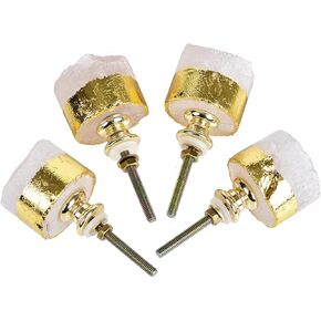 JIC Gem 4pcs White Square Cabinet Knobs Selenite Crystal Stone Handle Pulls Large for Drawer Kitchen Cabinets Wardrobe