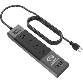واقي التيار الكهربائي من Artix NRGPower C500، ألومنيوم مع منافذ حماية مطاطية مقاومة للخدش، 4 منافذ و4 منافذ USB، محطة شحن بتقنية iSmart (أسود ورمادي)