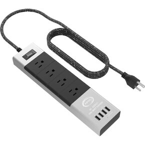 Power Strip Surge Protector by Artix NRGPower C500, Aluminum with Scratch-Proof Rubber Protective Outlets, 4 Outlets and 4 USB Ports, iSmart Technology Charging Station (Black & Gray)
