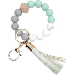 Silicone Beaded Bracelet Keychain, Multiple Colors Key Ring Bangle Chains for Women Ideal for Shopping, Walking Dogs