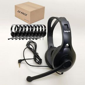 Kids Headphones with Microphone, 10-Pack, On-Ear, 3.5mm Wired 5FT Cord, Bulk Headphones for School, Classroom, Primary to University, Fit All Head Sizes