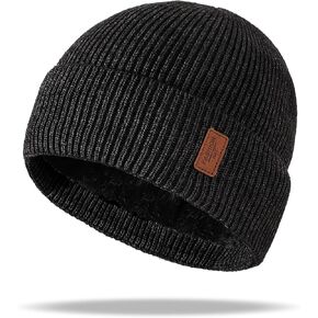 Beanies Hats Mens - Winter Warm Knit Hats with Soft Lining Stretchable Knitted Cuff Skull Caps for Men