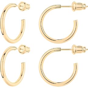 Claro Clivo 14K Gold Plated Lightweight Chunky Open Hoops | Gold Hoop Earrings for Women