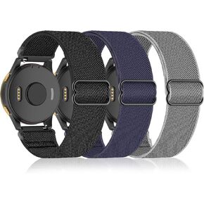 Bolesi 3 Pack Stretchy Nylon Watch Bands Compatible with Garmin Vivoactive 4/Venu 2/3,Forerunner 265/255/255 Music,22mm Loop Elastic Replacement Straps for Amazfit GTR 4/3/3 Pro/2/2e Women Men