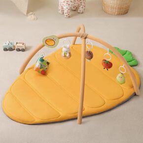 Baby Play Gym Mat, Large Carrot Shaped Tummy Time Mat with 6 Detachable Toys, Thick & Plush Play Mat for Babies 0-6 Months, Baby Floor Play Mat for Sensory and Motor Skill Development