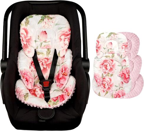 Infant Car Seat Insert, Baby Car Seat Head & Body Support for Newborn, Ultra Soft Reversible Preemie Carseat Insert Cushion for Girls Boys, Fit Car Seat, Stroller, Swing, Bouncer, Pink in Kuwait