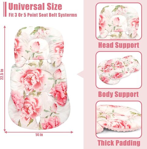 Infant Car Seat Insert, Baby Car Seat Head & Body Support for Newborn, Ultra Soft Reversible Preemie Carseat Insert Cushion for Girls Boys, Fit Car Seat, Stroller, Swing, Bouncer, Pink in Kuwait