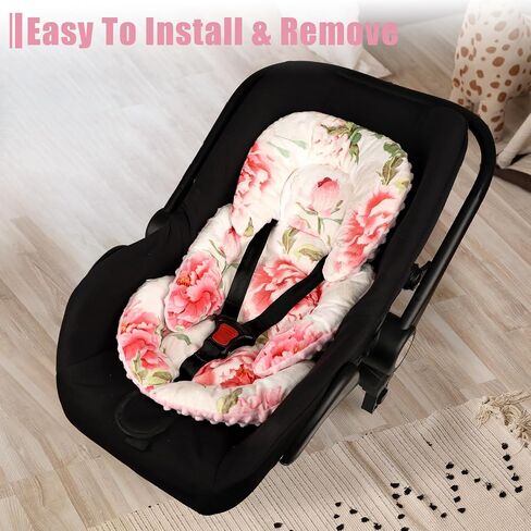 Infant Car Seat Insert, Baby Car Seat Head & Body Support for Newborn, Ultra Soft Reversible Preemie Carseat Insert Cushion for Girls Boys, Fit Car Seat, Stroller, Swing, Bouncer, Pink in Kuwait