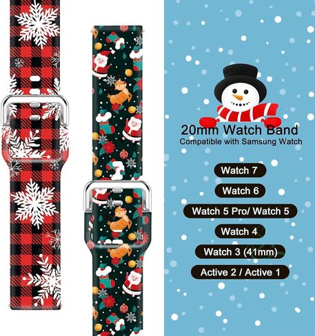 2 Pack 20mm Christmas Watch Bands Compatible with Samsung Galaxy Watch 40mm 41mm 42mm 44mm 45mm 46mm, Holiday Fall Thanksgiving Seasonal Replacement Silicone Strap for Galaxy Watch 7 / Watch 6 / Watch 5 / Watch 5 Pro / Watch 4 / Watch 4 Classic / Watch 3  in Saudi Arabia