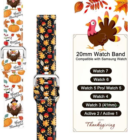 2 Pack 20mm Christmas Watch Bands Compatible with Samsung Galaxy Watch 40mm 41mm 42mm 44mm 45mm 46mm, Holiday Fall Thanksgiving Seasonal Replacement Silicone Strap for Galaxy Watch 7 / Watch 6 / Watch 5 / Watch 5 Pro / Watch 4 / Watch 4 Classic / Watch 3  in Saudi Arabia