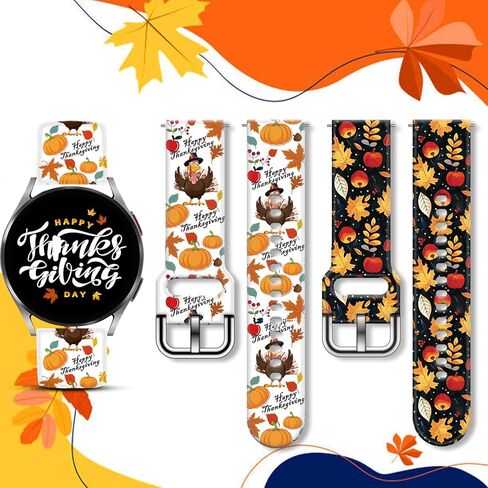 2 Pack 20mm Christmas Watch Bands Compatible with Samsung Galaxy Watch 40mm 41mm 42mm 44mm 45mm 46mm, Holiday Fall Thanksgiving Seasonal Replacement Silicone Strap for Galaxy Watch 7 / Watch 6 / Watch 5 / Watch 5 Pro / Watch 4 / Watch 4 Classic / Watch 3  in Saudi Arabia