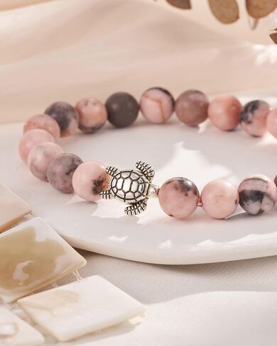 ASKRAIN Turtle Gifts for Women - Pink Zebra/Turquoise Stone Turtle Charm Bracelet in Kuwait