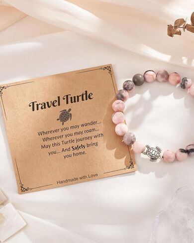 ASKRAIN Turtle Gifts for Women - Pink Zebra/Turquoise Stone Turtle Charm Bracelet in Kuwait