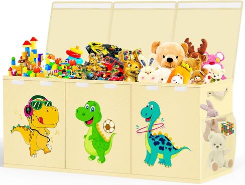 Large Toy Storage Box, Collapsible Dinosaur Kids Toy Storage Organizer, Nursery Bins Boxes Storage Basket with Lid, Toy Chest Trunk for Boys, Girls, Living Room, Playroom, 40"x14"x16", Black in Kuwait