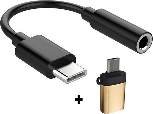 USB-C to 3.5mm Audio and USB-A Adapter Cables, 2 Pack, Black and Gold (Black Adapter+Black Stick) in Saudi Arabia