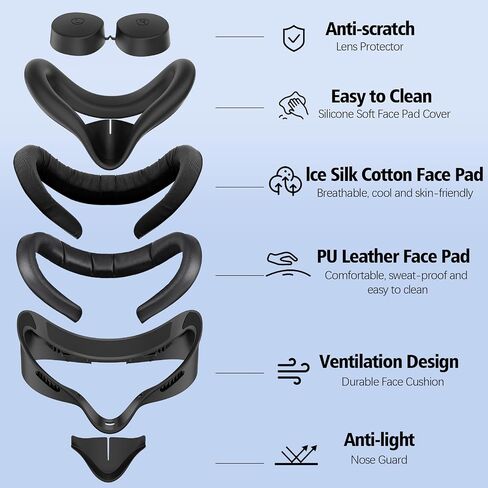 Facial Interface Compatible Accessories with Meta Quest 3S: Face Cover Pad for Oculus Quest 3S - Sweat-Proof PU Leather Face Cushion - Light-Blocking Nose Pad for VR Headset in Saudi Arabia