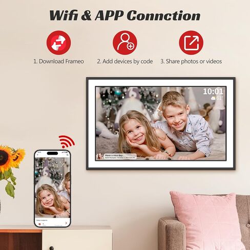 Frameo 10.1 inch WiFi Digital Picture Frame, IPS Touch Screen Smart Cloud Digital Photo Frame with 32GB Storage, Auto-Rotate, Wall-Mounted, Slideshow, Share Photos/Videos Instantly via Frameo App in Kuwait