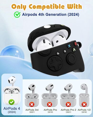 Boaretiu لـ Airpods 4 Case 2024 لطيف كارتون Kawaii - غطاء تصميم سيليكون ناعم ثلاثي الأبعاد مضحك مع حلقة تسلق ومجموعة منظف ممتعة، غلاف رائع أنيق للأولاد والبنات والمراهقات والنساء لقرون الهواء 4، لعبة خضراء in Kuwait