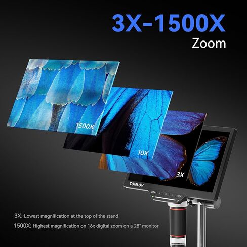 TOMLOV DM202 Max مجهر رقمي 1500x، مجهر عملة مع أضواء، مجهر لحام HDMI 25 ميجابكسل للبالغين، مجهر LCD مع شاشة، Microsocpe لإصلاح الإلكترونيات، متوافق مع الكمبيوتر/التلفزيون، 32 جيجابايت in Kuwait