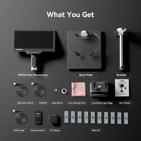 TOMLOV DM202 Max مجهر رقمي 1500x، مجهر عملة مع أضواء، مجهر لحام HDMI 25 ميجابكسل للبالغين، مجهر LCD مع شاشة، Microsocpe لإصلاح الإلكترونيات، متوافق مع الكمبيوتر/التلفزيون، 32 جيجابايت in Kuwait