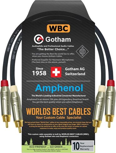 0.5 Foot RCA Cable Pair - Gotham GAC-1 Ultra Pro - Low-Cap (21pF/ft) Audio Interconnect Cable with Amphenol ACPR Die-Cast, Gold Plated RCA Connectors in Saudi Arabia