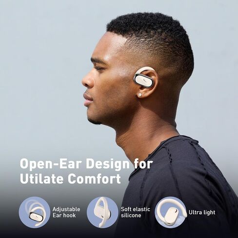 Open Ear Headphones & Earbuds, Open-Ear Design, Long-Lasting Battery (48 Hrs), LED Display, Bluetooth 5.3, Hi-Fidelity Sound, Ear Hooks, Sweat Resistant, Adjustable - White in Saudi Arabia