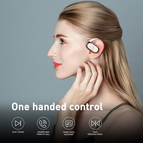 Open Ear Headphones & Earbuds, Open-Ear Design, Long-Lasting Battery (48 Hrs), LED Display, Bluetooth 5.3, Hi-Fidelity Sound, Ear Hooks, Sweat Resistant, Adjustable - White in Saudi Arabia