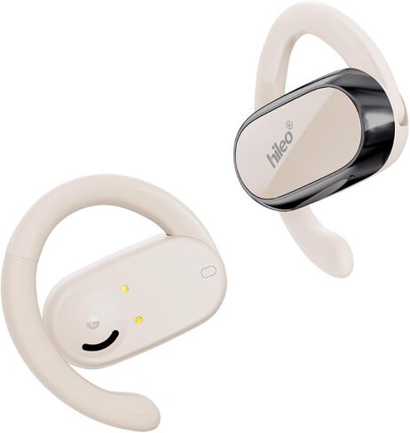 Open Ear Headphones & Earbuds, Open-Ear Design, Long-Lasting Battery (48 Hrs), LED Display, Bluetooth 5.3, Hi-Fidelity Sound, Ear Hooks, Sweat Resistant, Adjustable - White in Saudi Arabia