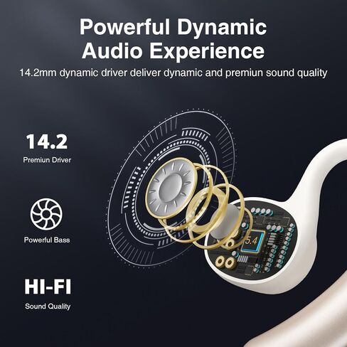 Open Ear Headphones & Earbuds, Open-Ear Design, Long-Lasting Battery (48 Hrs), LED Display, Bluetooth 5.3, Hi-Fidelity Sound, Ear Hooks, Sweat Resistant, Adjustable - White in Saudi Arabia