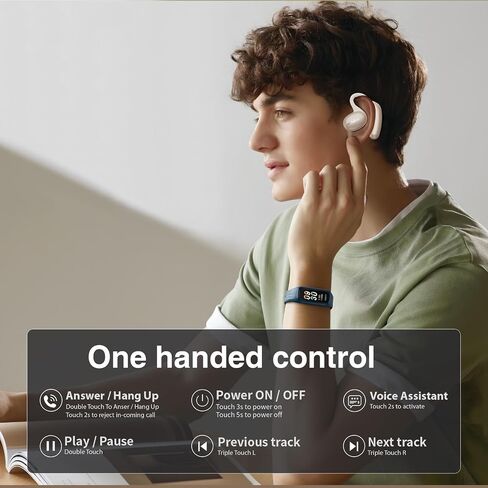 Open Ear Headphones & Earbuds, Open-Ear Design, Long-Lasting Battery (48 Hrs), LED Display, Bluetooth 5.3, Hi-Fidelity Sound, Ear Hooks, Sweat Resistant, Adjustable - White in Saudi Arabia