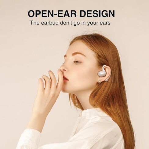 Open Ear Headphones & Earbuds, Open-Ear Design, Long-Lasting Battery (48 Hrs), LED Display, Bluetooth 5.3, Hi-Fidelity Sound, Ear Hooks, Sweat Resistant, Adjustable - White in Saudi Arabia