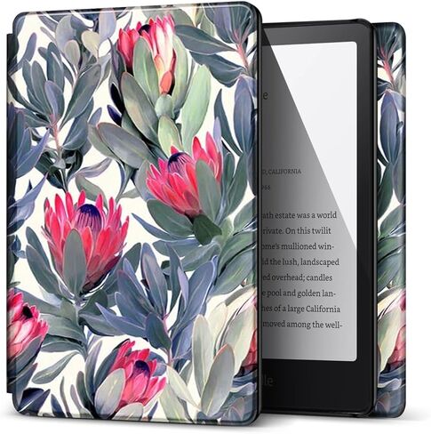 TNP Case for Kindle Paperwhite 12th Generation 2024 / Kindle Colorsoft Signature Edition - 7" PU Leather Protective Folio Cover Case for Kindle Paperwhite Kids with Auto Sleep/Wake, Great Flower in Saudi Arabia