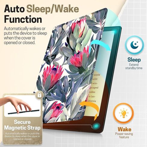 TNP Case for Kindle Paperwhite 12th Generation 2024 / Kindle Colorsoft Signature Edition - 7" PU Leather Protective Folio Cover Case for Kindle Paperwhite Kids with Auto Sleep/Wake, Great Flower in Saudi Arabia