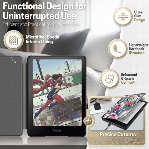TNP Case for Kindle Paperwhite 12th Generation 2024 / Kindle Colorsoft Signature Edition - 7" PU Leather Protective Folio Cover Case for Kindle Paperwhite Kids with Auto Sleep/Wake, Great Flower in Saudi Arabia