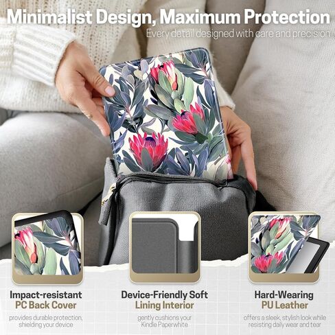TNP Case for Kindle Paperwhite 12th Generation 2024 / Kindle Colorsoft Signature Edition - 7" PU Leather Protective Folio Cover Case for Kindle Paperwhite Kids with Auto Sleep/Wake, Great Flower in Saudi Arabia