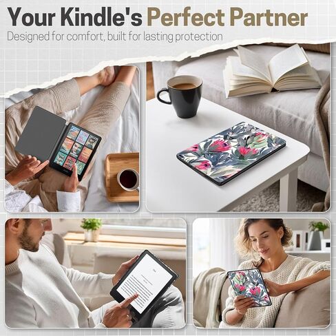 TNP Case for Kindle Paperwhite 12th Generation 2024 / Kindle Colorsoft Signature Edition - 7" PU Leather Protective Folio Cover Case for Kindle Paperwhite Kids with Auto Sleep/Wake, Great Flower in Saudi Arabia