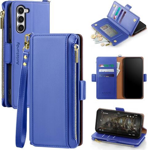 Antsturdy Compatible with Samsung Galaxy S23+/S23 Plus case Wallet with Card Holder for Women Men Phone case RFID Blocking PU Leather Flip Cover with Strap Zipper Credit Card Slots,Wine Red in Kuwait