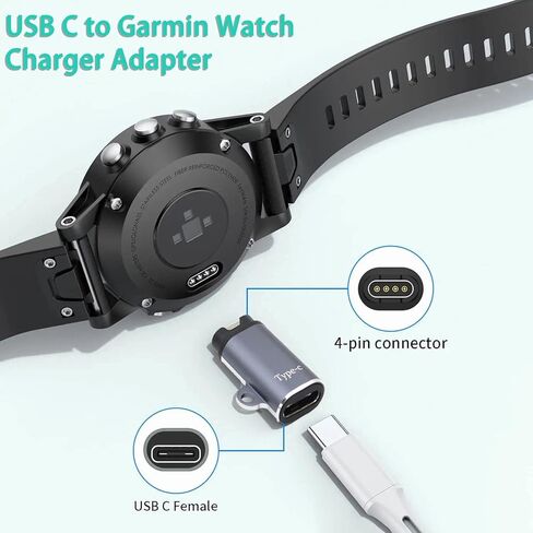 محول شحن من النوع C لساعة Garmin 90 درجة، شاحن Ankky من سبائك الألومنيوم متوافق مع Garmin Fenix ​​7/7S/7X/6S/6/6X/5S/5/5X، Instinct 1/2/2S/Tide/Tactical، Forerunner، و المزيد من السلسلة in Kuwait
