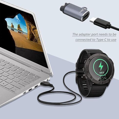 محول شحن من النوع C لساعة Garmin 90 درجة، شاحن Ankky من سبائك الألومنيوم متوافق مع Garmin Fenix ​​7/7S/7X/6S/6/6X/5S/5/5X، Instinct 1/2/2S/Tide/Tactical، Forerunner، و المزيد من السلسلة in Kuwait