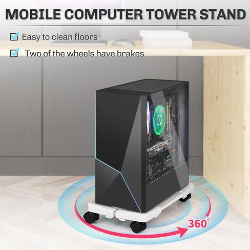 Liitrton Mobile CPU Stand حامل برج الكمبيوتر قابل للتعديل مع 4 عجلات عجلات يناسب معظم أجهزة الكمبيوتر (أسود) in Kuwait