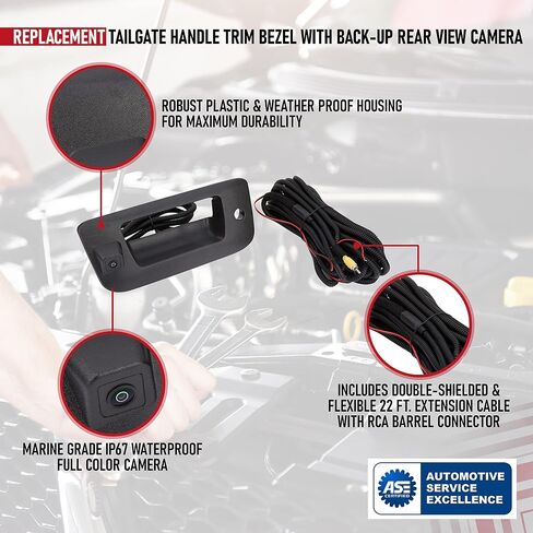 Tailgate Car Backup Rear View Camera Handle Trim Bezel - Compatible with Ford Truck Vehicles - 2004-2014 F150, 2008-2016 F250, F350, F450, F550 Super Duty - Black Tail Gate Rear Door Handle in Saudi Arabia