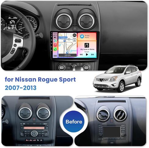 [2+64 جيجابايت] Inefala لسيارة Nissan Rogue Sport Qashqai 2008-2013 (زر إضاءة مربع) ستيريو راديو السيارة، شاشة لمس عالية الدقة 9 بوصة مدمجة Carplay Android Auto مع GPS WiFi BT FM EQ in Saudi Arabia