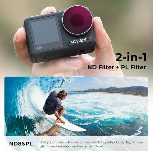 K&F Concept Osmo Action 3 ND8/PL Lens Filter, 28 Multi-Coated Neutral Density & Polarizing Effect 2-in-1 Filter Compatible with DJI Osmo Action 3 in Saudi Arabia