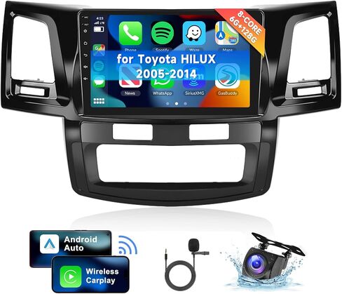 [8 CORE 6G+128G] لراديو السيارة Toyota HILUX 2005-2014 مع Carplay اللاسلكي/Android Auto، 9 بوصة Android 13 IPS شاشة تعمل باللمس، بلوتوث، GPS Navi، WiFi، SWC، DSP + كاميرا احتياطية in Saudi Arabia