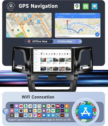 [8 CORE 6G+128G] لراديو السيارة Toyota HILUX 2005-2014 مع Carplay اللاسلكي/Android Auto، 9 بوصة Android 13 IPS شاشة تعمل باللمس، بلوتوث، GPS Navi، WiFi، SWC، DSP + كاميرا احتياطية in Saudi Arabia