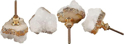 JIC Gem 4pcs White Square Cabinet Knobs Selenite Crystal Stone Handle Pulls Large for Drawer Kitchen Cabinets Wardrobe in Kuwait