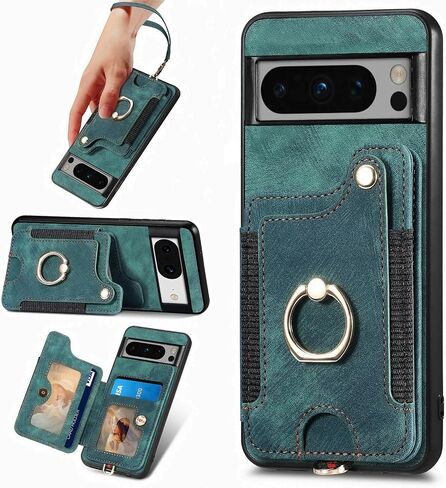 حافظة هاتف Google Pixel 9 / Pixel 9 Pro، حامل بطاقات، حافظة قابلة للطي من جلد البولي يوريثان، حامل حلقي لمنع تحديد الهوية بموجات الراديو، مسند معصم، غطاء حماية مغناطيسي للرجال لهاتف Pixel 9 / Pixel 9 Pro أسود in Kuwait