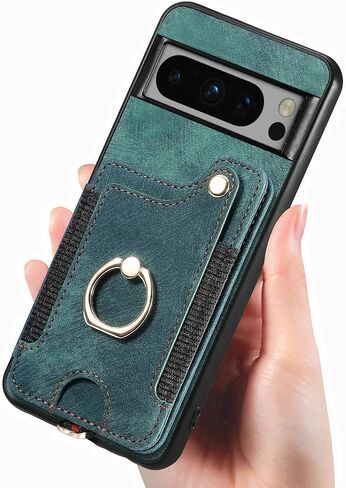 حافظة هاتف Google Pixel 9 / Pixel 9 Pro، حامل بطاقات، حافظة قابلة للطي من جلد البولي يوريثان، حامل حلقي لمنع تحديد الهوية بموجات الراديو، مسند معصم، غطاء حماية مغناطيسي للرجال لهاتف Pixel 9 / Pixel 9 Pro أسود in Kuwait